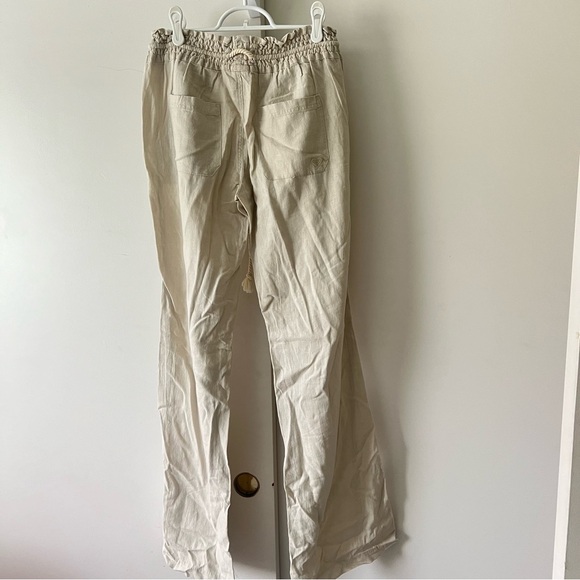 Roxy Oceanside Pants Khaki Beige Tan Loose Low Rise Cargo Linen Trouser Size XL - Picture 5 of 11